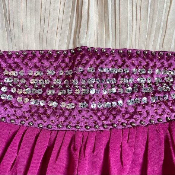 Katia One Shoulder Fit & Flare Magenta Cream Dress Size Large - Picture 2 of 12